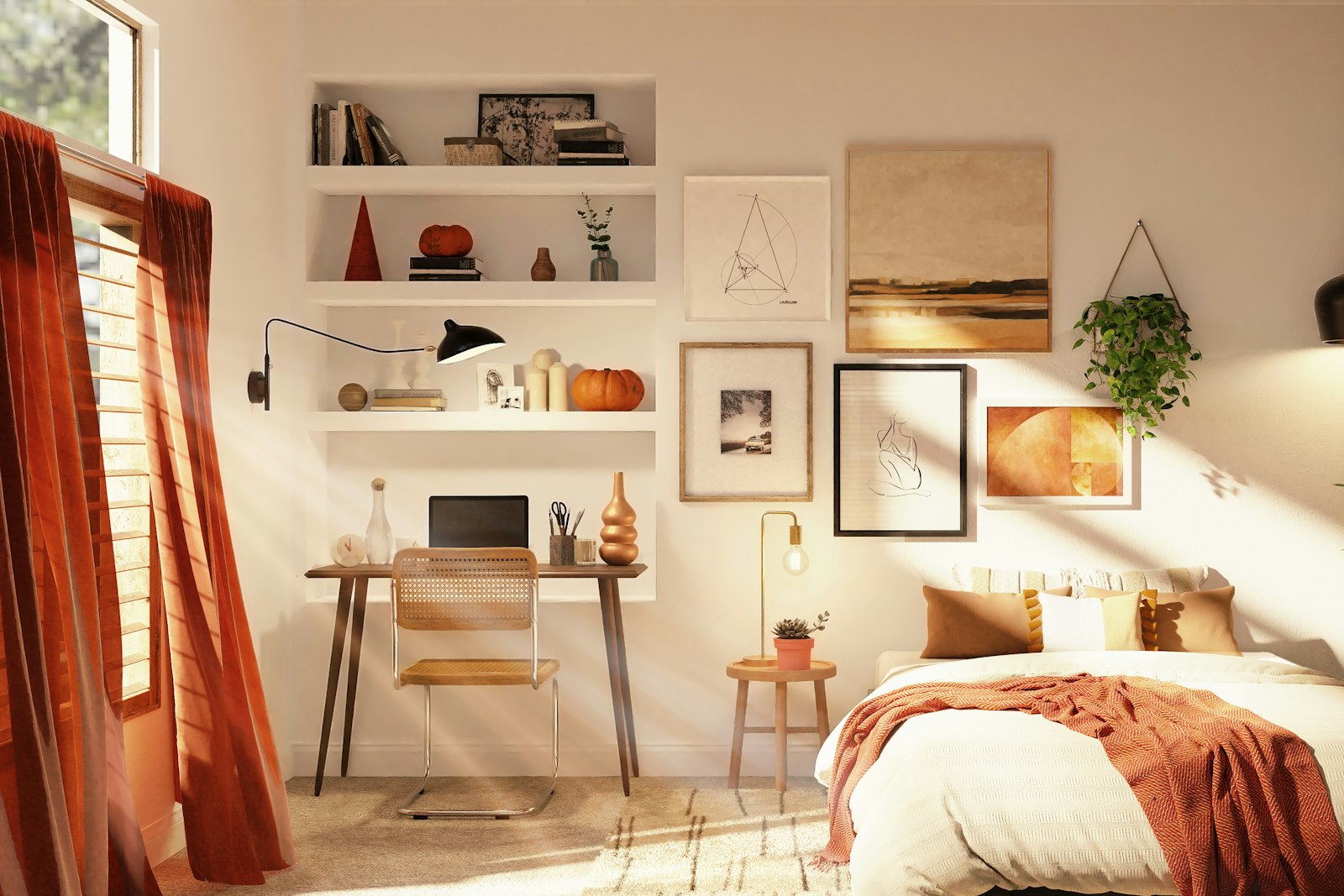 Student room with a single bed and study desk