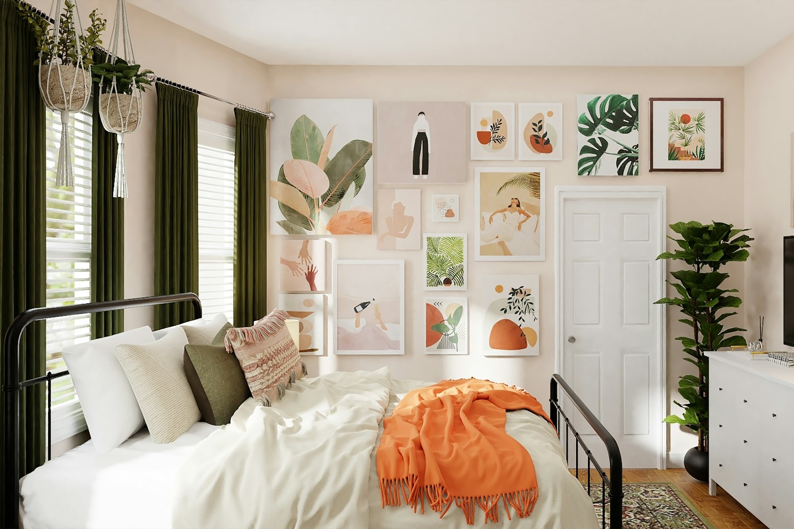 Student room with a gallery wall above the bed