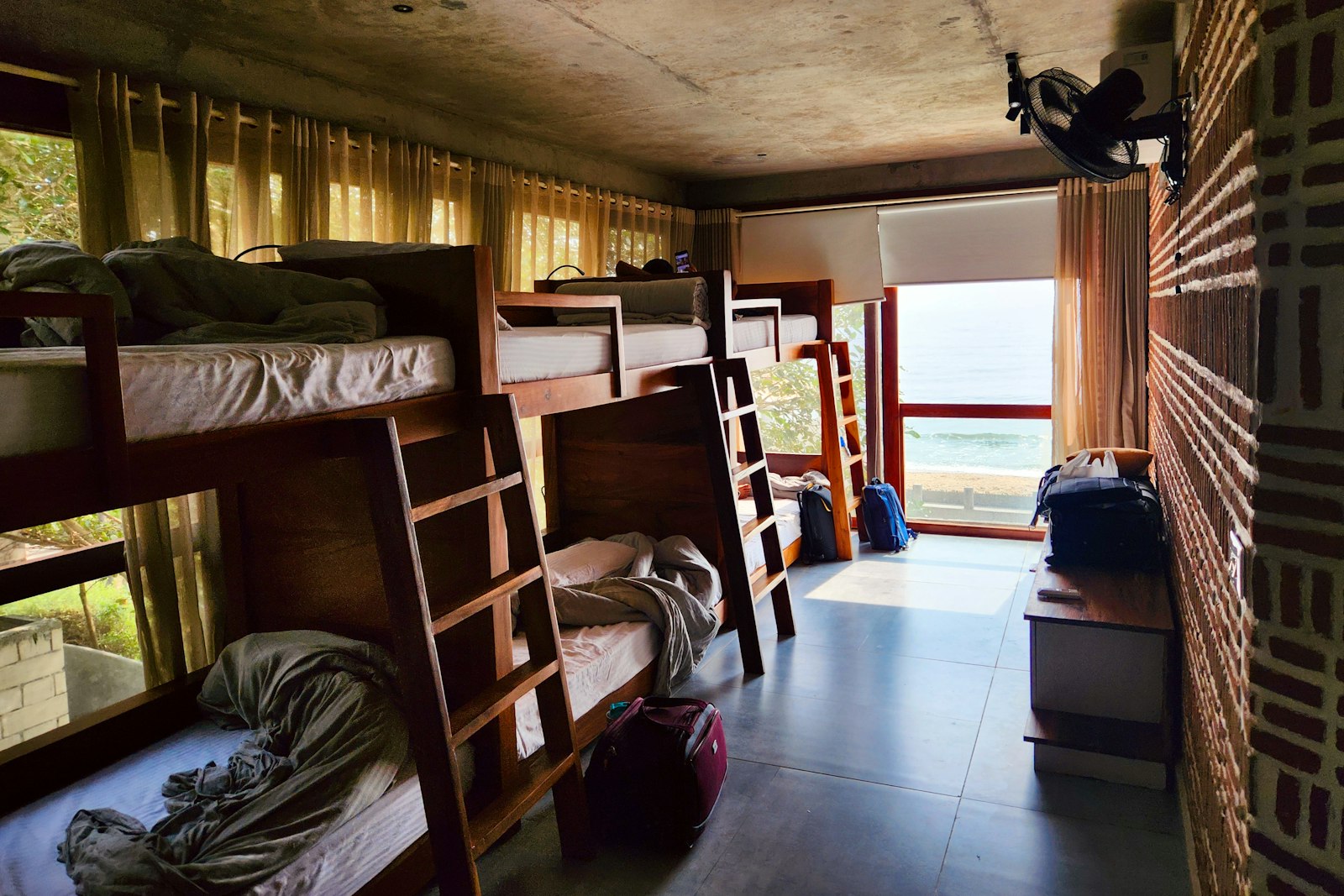 Shared room with wooden bunk beds