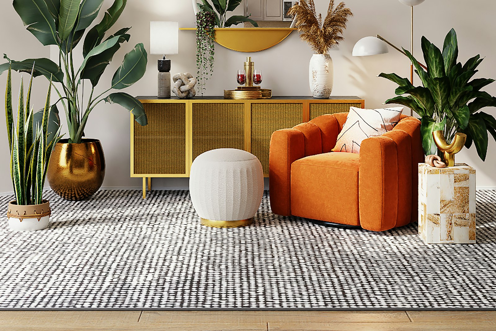 Living area with plants and an armchair